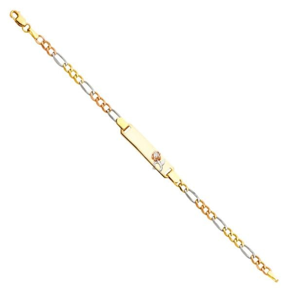 14K 3C Figaro 3+1 Flower Baby ID Bracelet - 6"