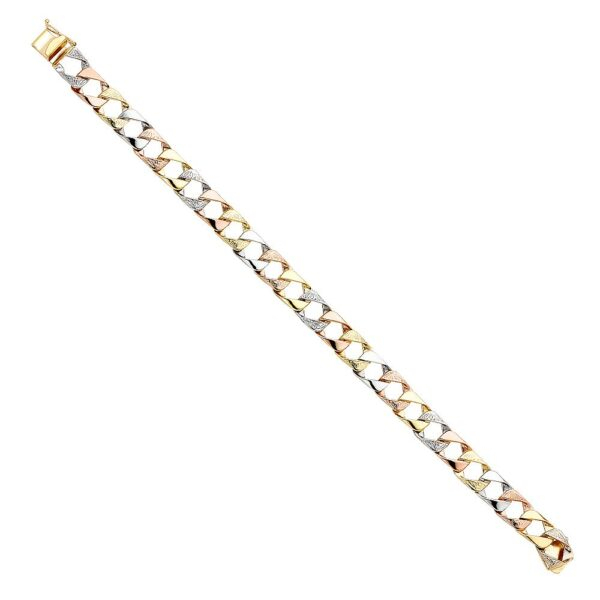 14K 3C Fancy Cuban Link Bracelet - 8.5"