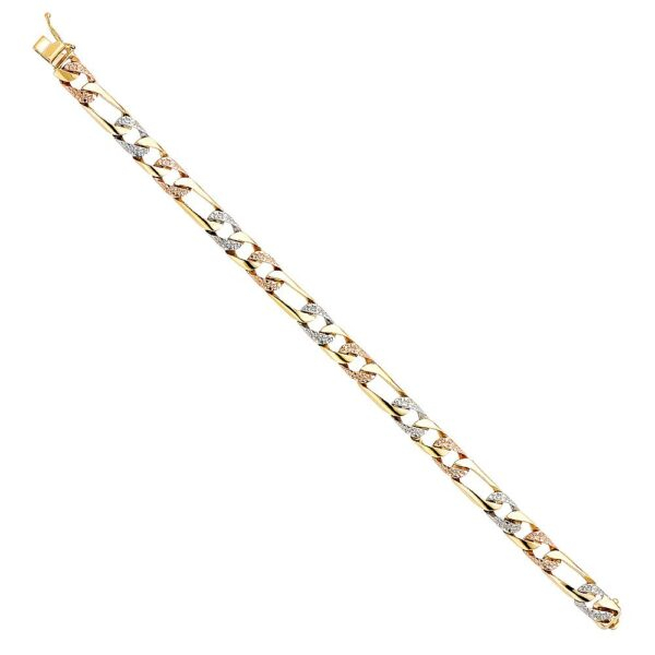 14K 3C Nugget Figaro Link Bracelet - 8"