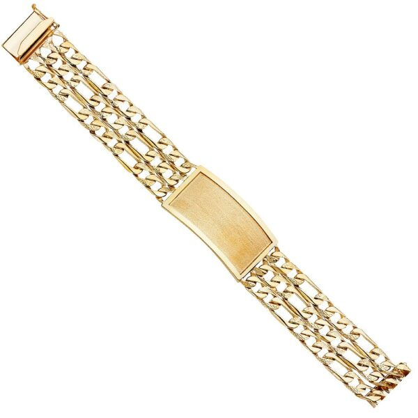 14K 3L Nugget Figaro Link ID Bracelet - 9"