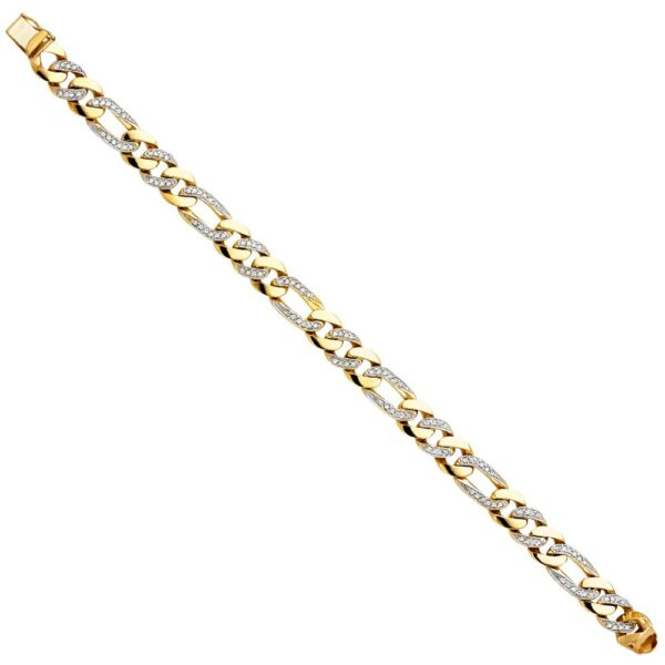 14K CZ Figaro Link Bracelet - 8.5"