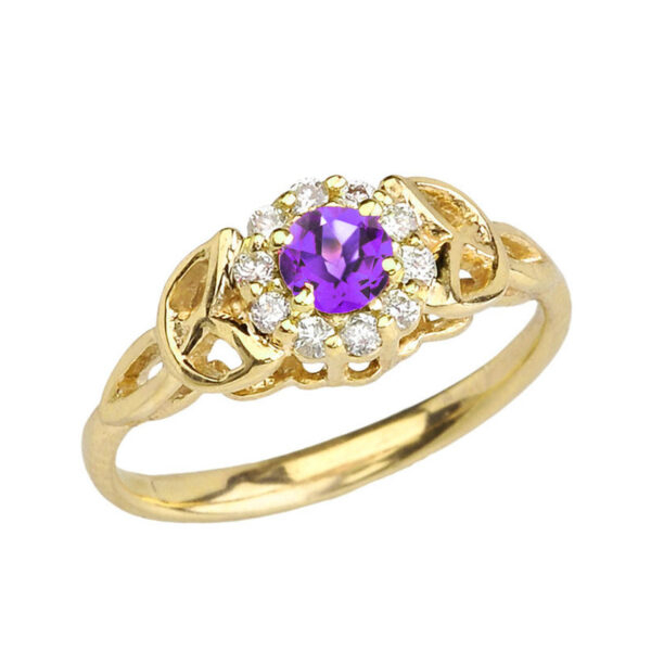 Yellow Gold Diamond And Amethyst Engagement/Promise Ring