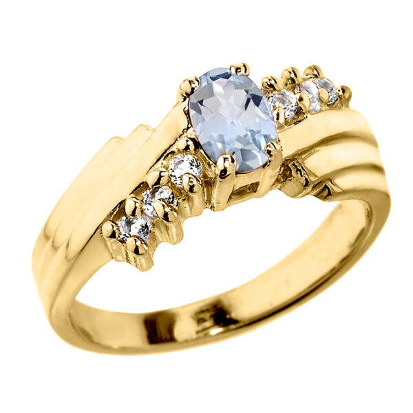 Dazzling Yellow Gold Diamond And Aquamarine Proposal Ring