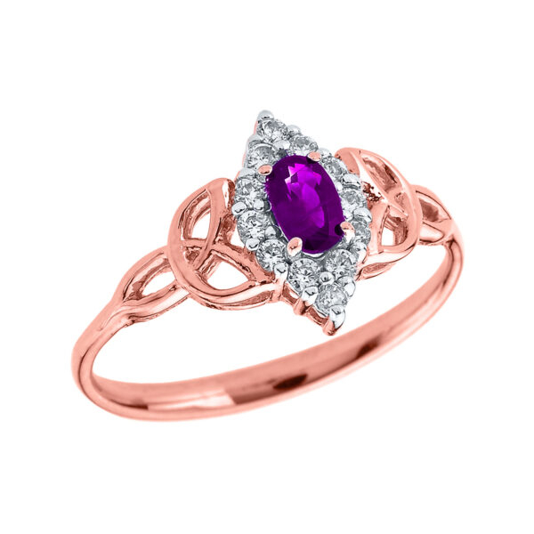 Rose Gold Diamond And Oval Amethyst Trinity Knot Proposal Ring