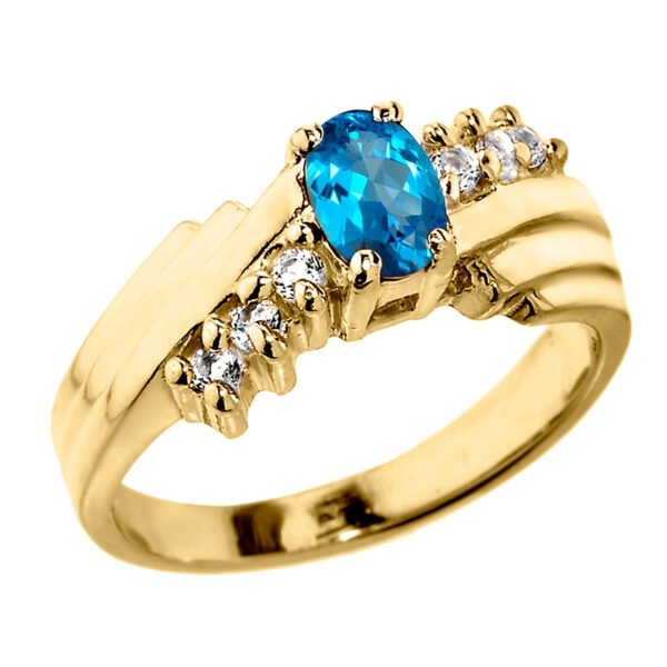 Dazzling Yellow Gold Diamond And Blue Topaz Proposal Ring