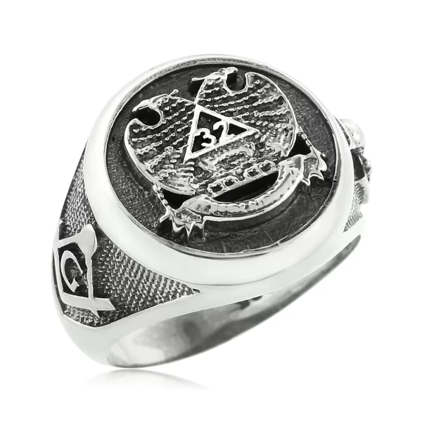 Vintage Oxidized Silver Scottish Rite Masonic Ring