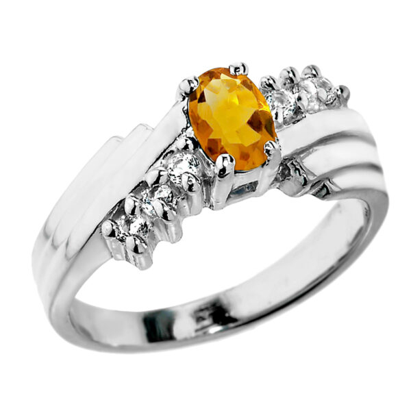 Sterling Silver White Topaz And Citrine Ladies Ring