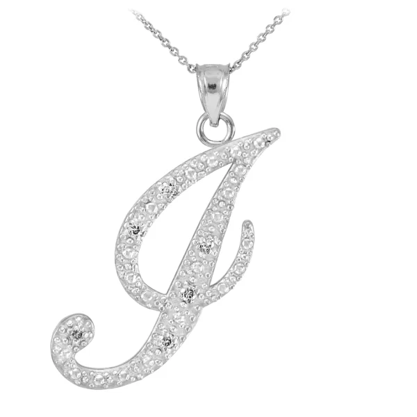 Sterlig Silver Letter Script "J" Cz Initial Necklace