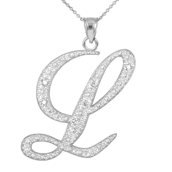 Sterling Silver Letter Script "L" Cz Initial Necklace