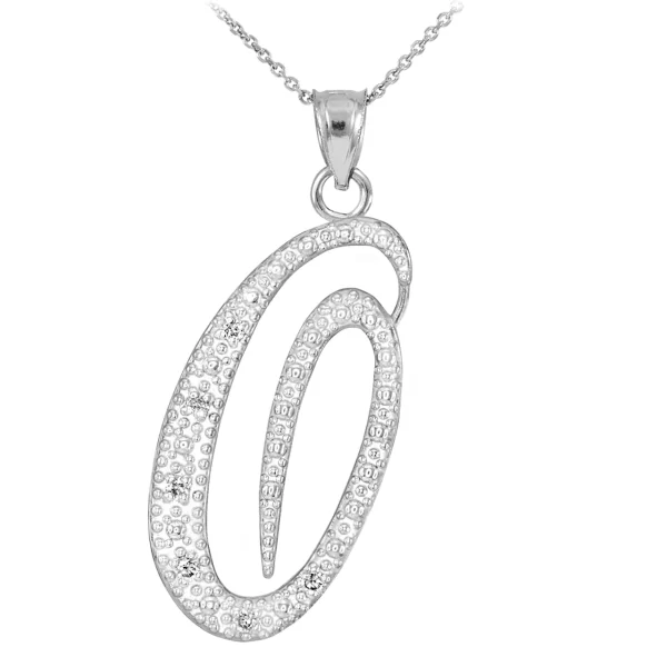 Sterling Silver Letter Script "O" Cz Initial Necklace