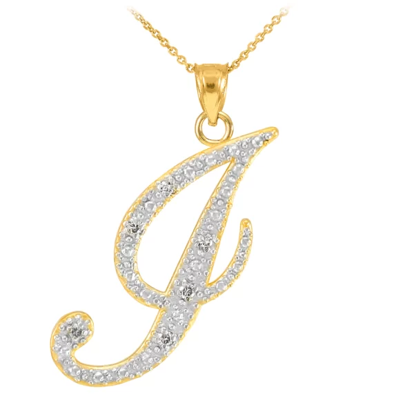 14k Gold Letter Script "J" Diamond Initial Pendant Necklace