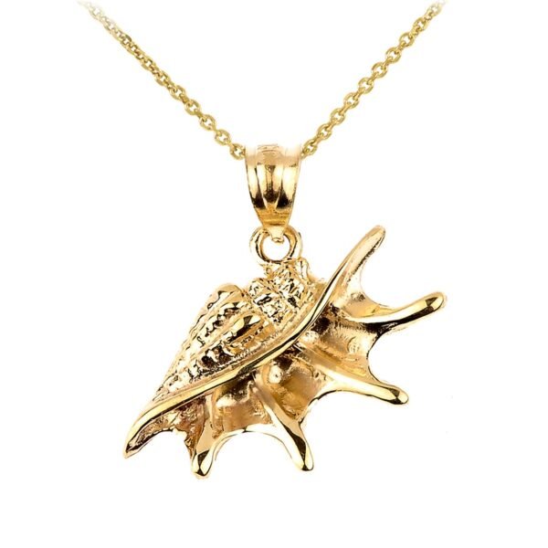 Yellow Gold Sea Shell Charm Pendant Necklace