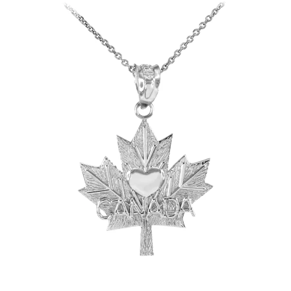 Sterling Silver Maple Leaf Canada Heart Pendant Necklace