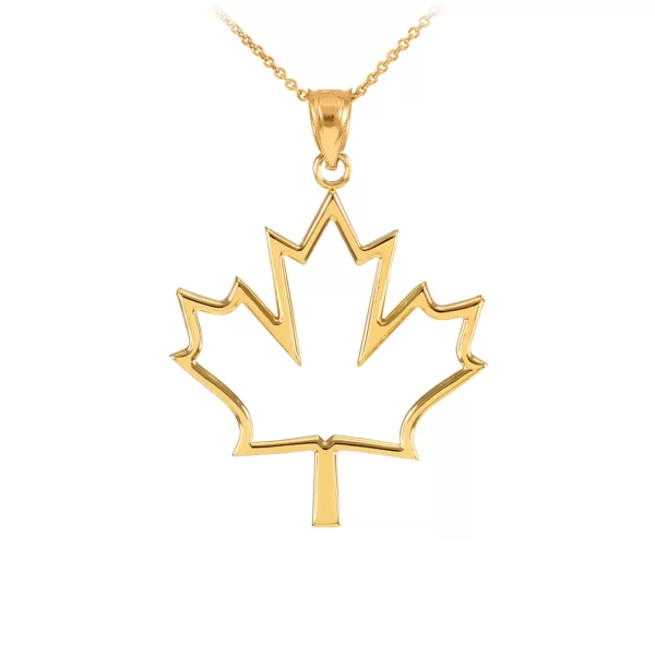 Yellow Gold Open Design Maple Leaf Pendant Necklace