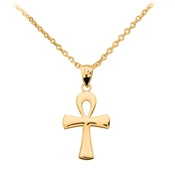 Yellow Gold Egyptian Ankh Polished Pendant Necklace