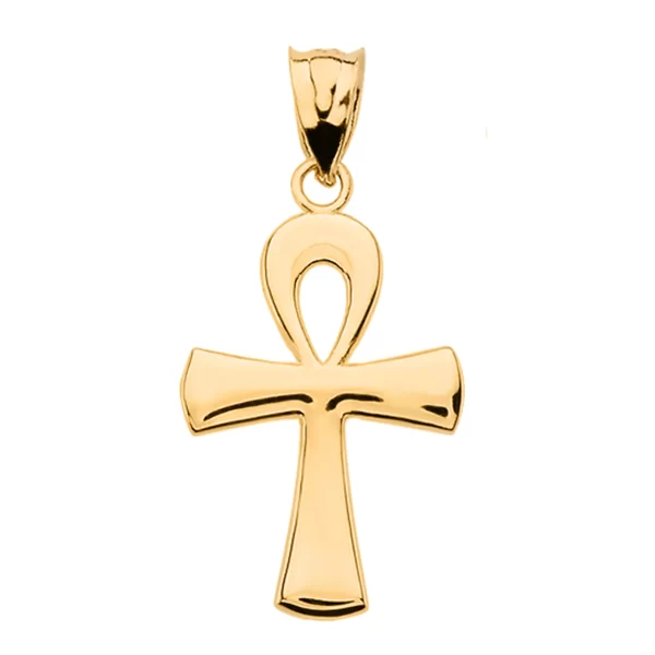 Yellow Gold Egyptian Ankh Polished Pendant Necklace - Image 2