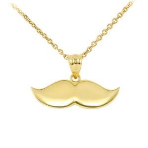 Yellow Gold Mustache Charm Pendant Necklace