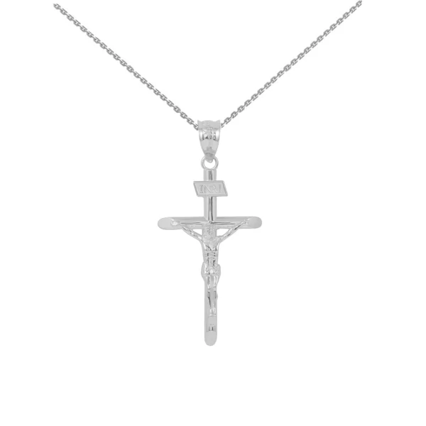 Sterling Silver Solid Inri Cross Pendant Necklace ( 1.39")