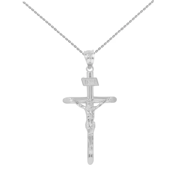 Sterling Silver Solid Inri Cross Pendant Necklace ( 1.60")