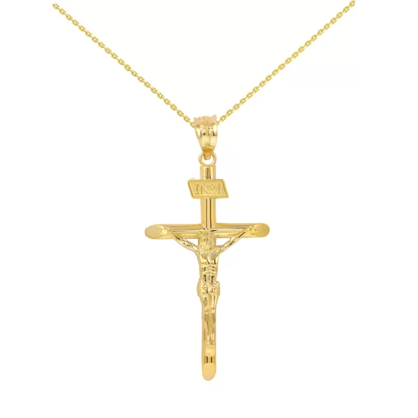 Solid Yellow Gold Inri Cross Pendant Necklace ( 1.60")