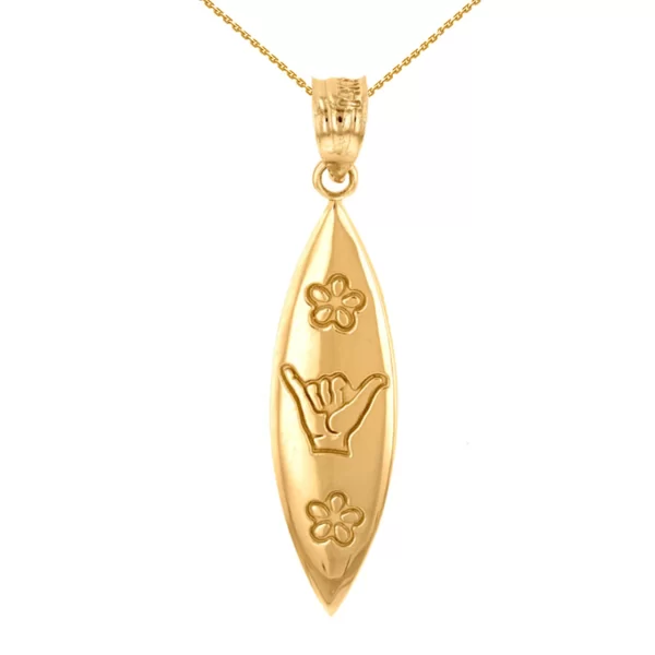 Yellow Gold Shaka Hawaiian Hand Sign Pendant Necklace