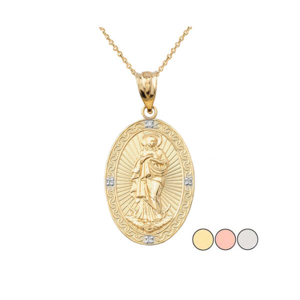 Mary Immaculate With Diamond Pendant Necklace in Gold (Yellow/ Rose/White)