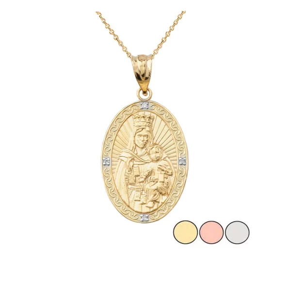 Virgen Del Carmen Diamond Pendant Necklace In Gold (Yellow/ Rose/White)