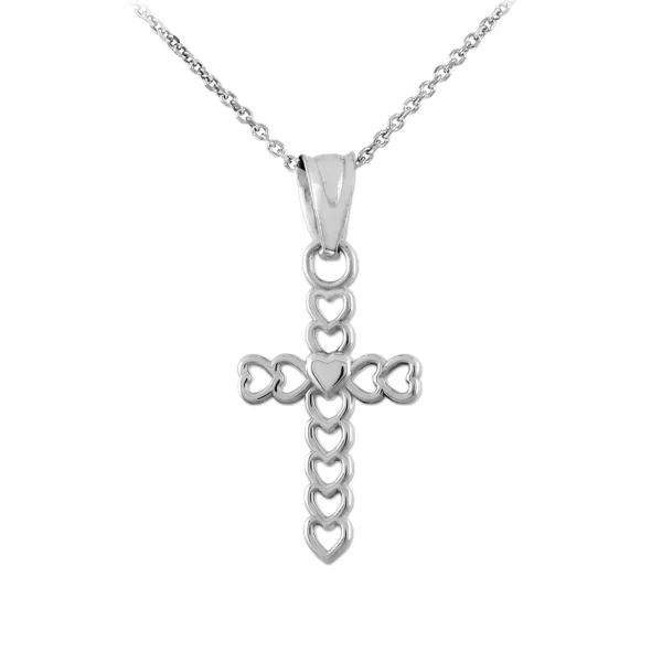 Sterling Silver Open Hearts Cross Charm Pendant Necklace