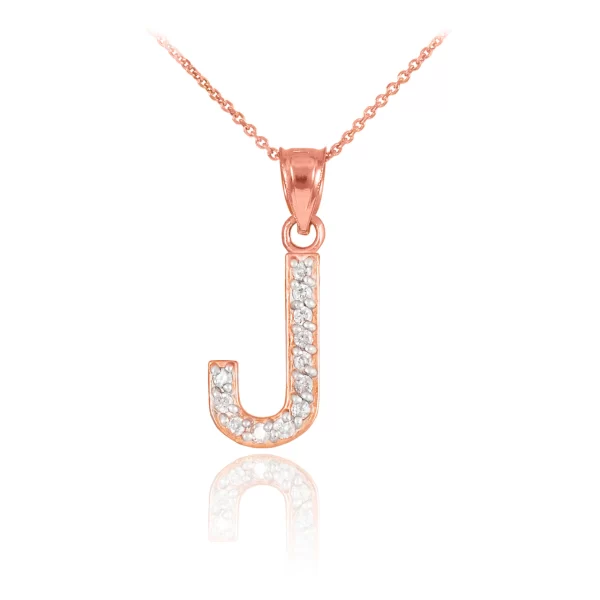 Rose Gold Letter "J" Diamond Initial Pendant Necklace