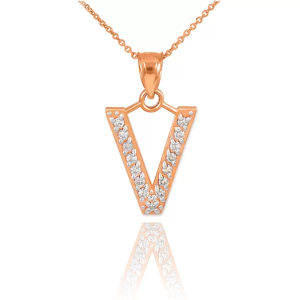Rose Gold Letter "V" Diamond Initial Pendant Necklace