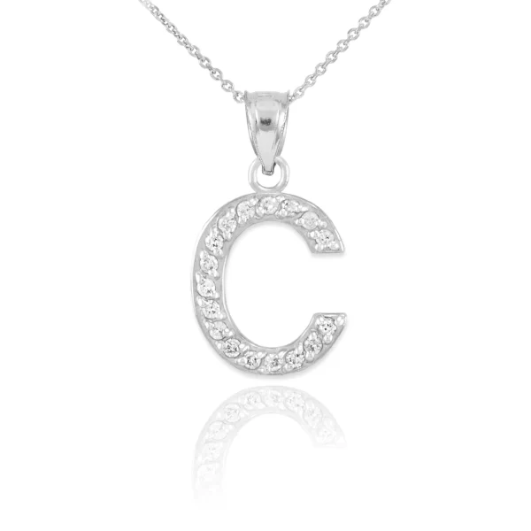 14k White Gold Letter "C" Diamond Initial Necklace