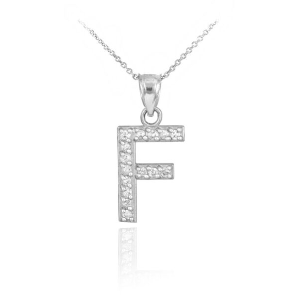 Sterling Silver Letter "F" Cz Initial Pendant Necklace