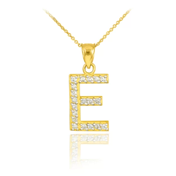 Gold Letter "E" Diamond Initial Pendant Necklace