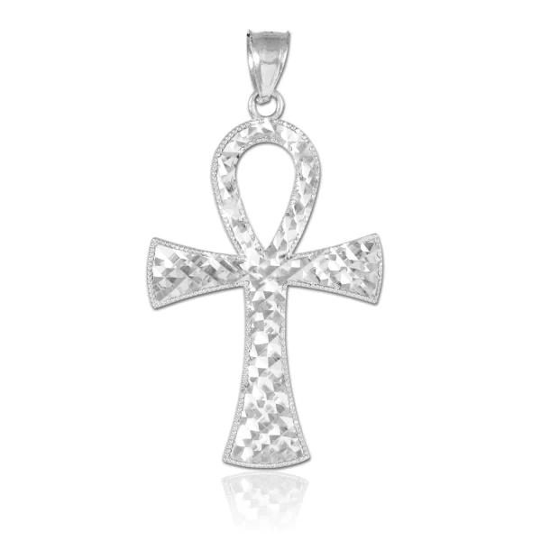 Ankh Cross White Gold Pendant Necklace