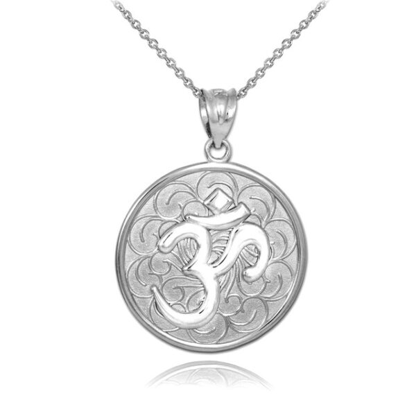 White Gold Om Medallion Pendant Necklace