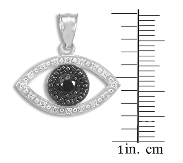 White Gold Evil Eye Pendant Necklace With Clear And Black Diamonds - Image 2