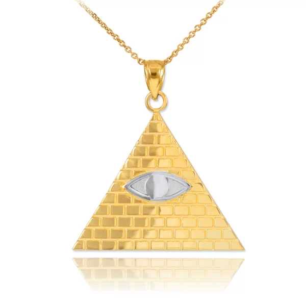 Two-Tone Gold Egyptian Pyramid With All-Seeing Eye Of Horus Pendant Necklace - Image 3