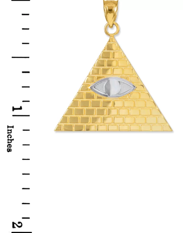 Two-Tone Gold Egyptian Pyramid With All-Seeing Eye Of Horus Pendant Necklace - Image 2