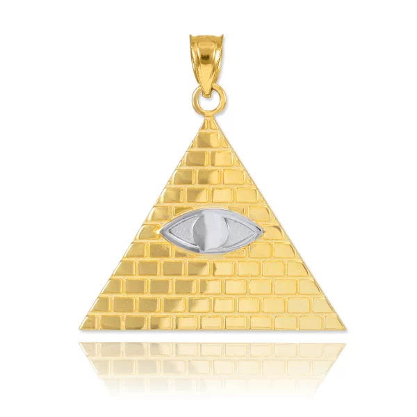 Two-Tone Gold Egyptian Pyramid With All-Seeing Eye Of Horus Pendant Necklace