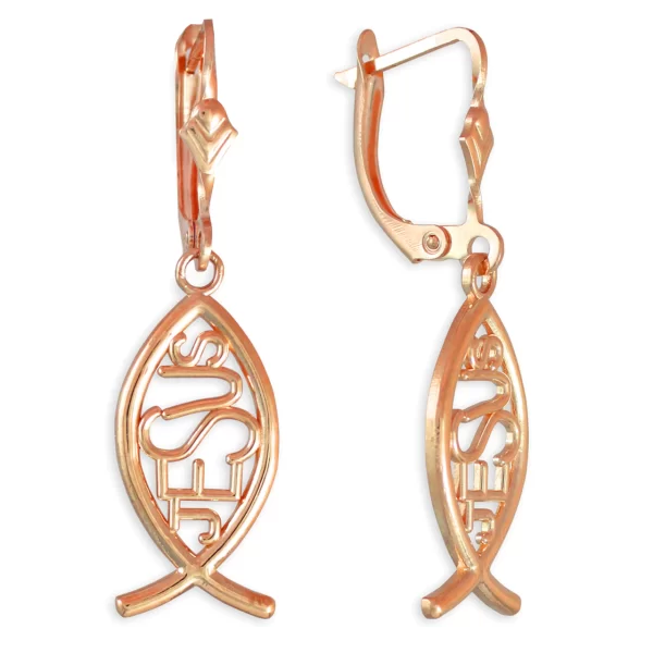 14K Rose Gold Ichthus "Jesus" Earrings