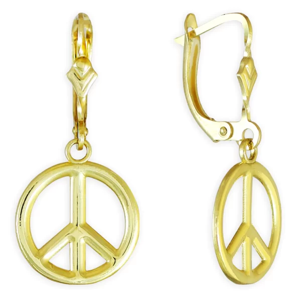 Yellow Gold Peace Symbol Earrings