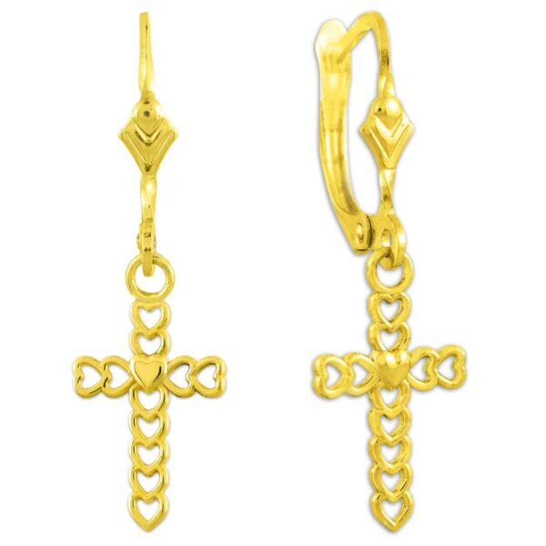 Gold Four Leaf Clover Cross Dangle Earrings