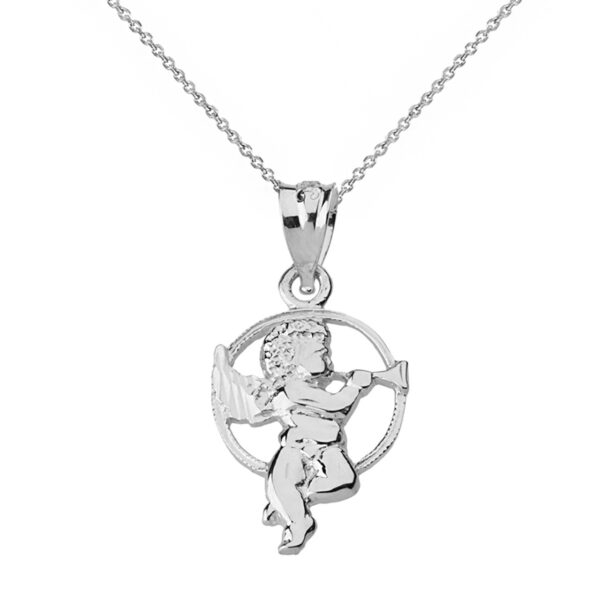 Sterling Silver Diamond Cut Cherub Angel Circle Pendant Necklace