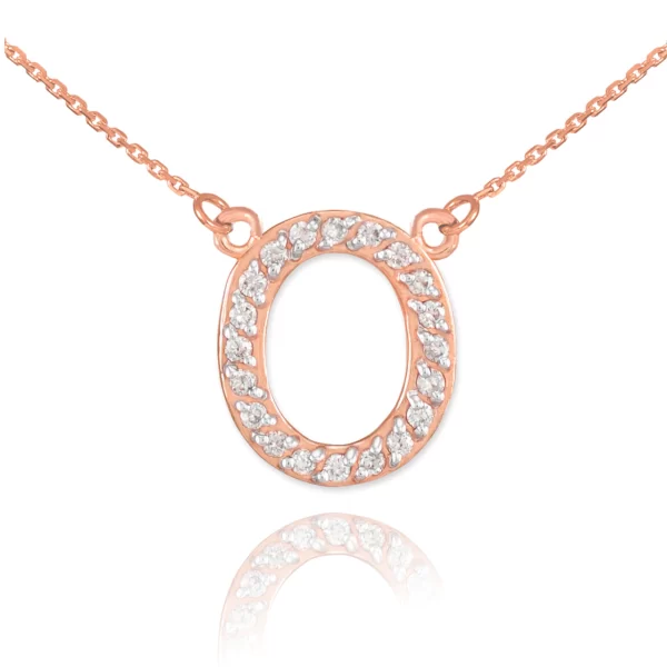14k Rose Gold Letter "O" Diamond Initial Necklace