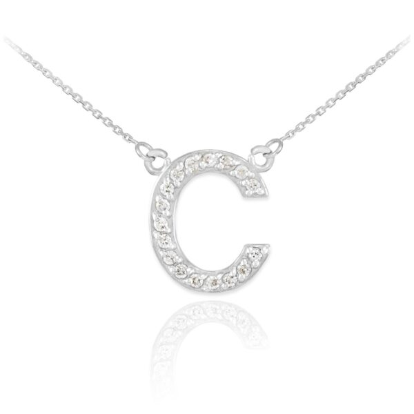 14k White Gold Letter "C" Diamond Initial Necklace - Image 2