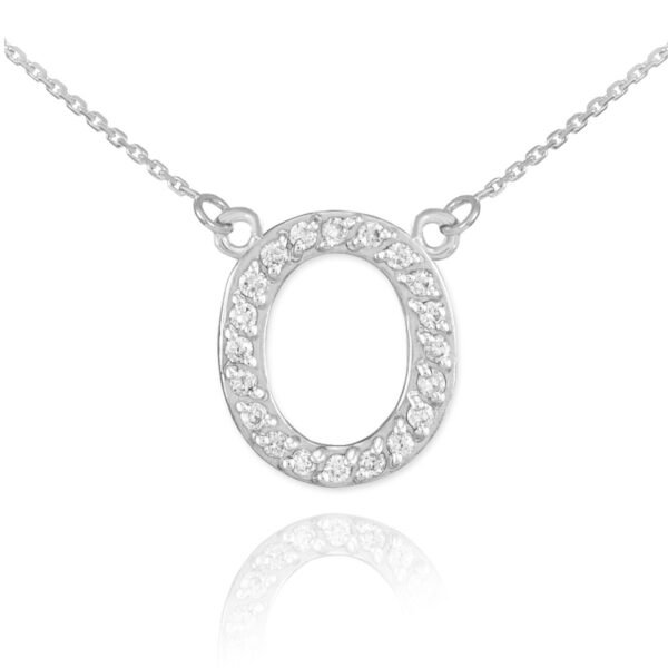 14k White Gold Letter "O" Diamond Initial Necklace