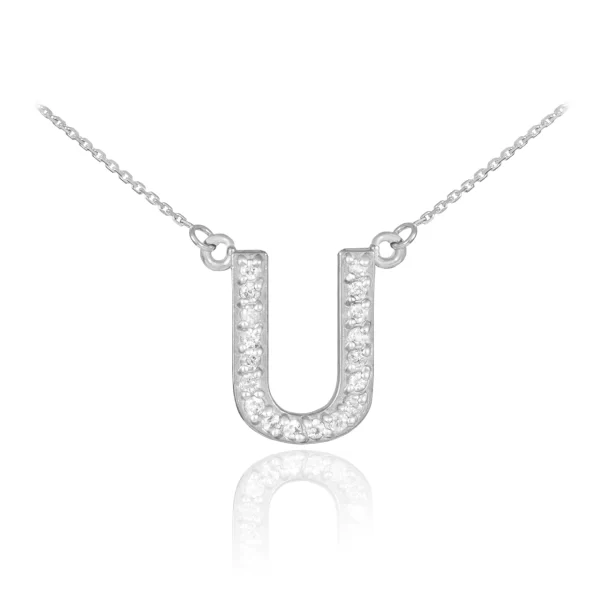 14k White Gold Letter "U" Diamond Initial Necklace