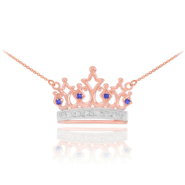 14k Rose Gold Sapphire Crown Necklace with Diamonds