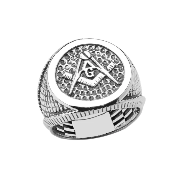 Sterling Silver Textured Round Masonic Men's Ring