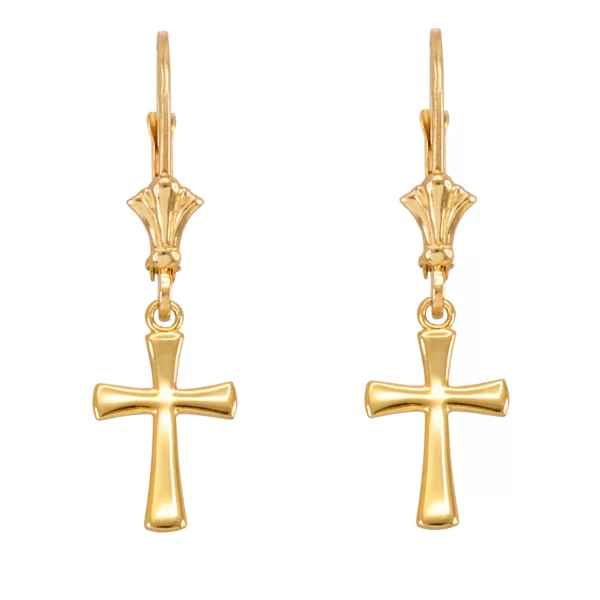 Yellow Gold Mini Rounded Cross Earrings